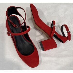 Rebecca Minkoff Red Suede Block Heel Sandals